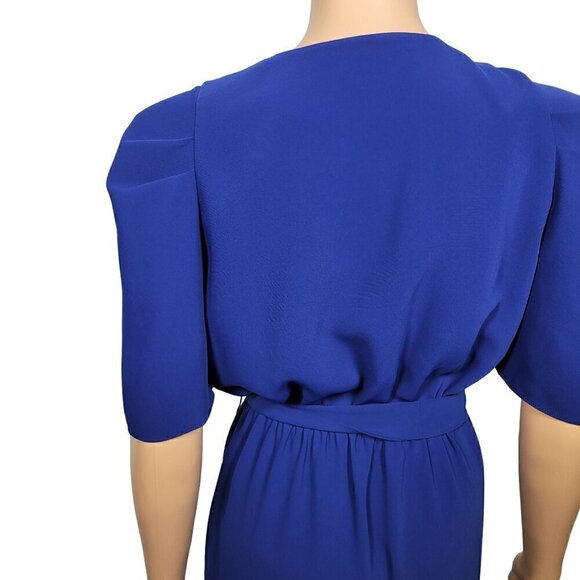 AMANDA UPRICHARD NY Women's Royal Blue Faux Wrap Short Sleeve Midi Dress Size M - Picture 7 of 11